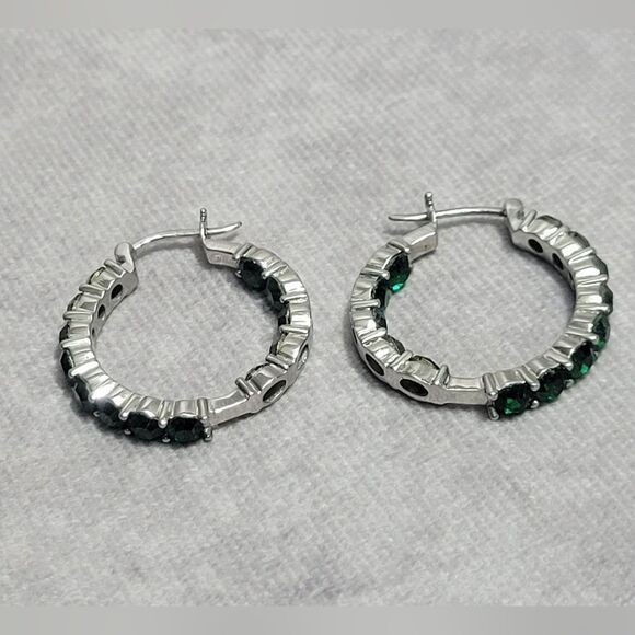 Emerald Color Crystal Hoop Earrings - Picture 14 of 16